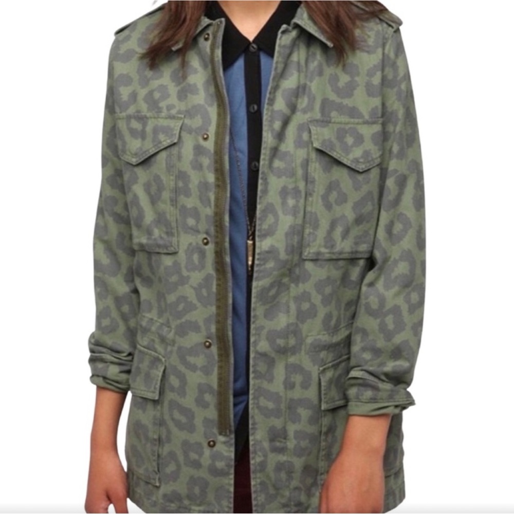 Urban Outfitters Green Leopard Utility Jacket